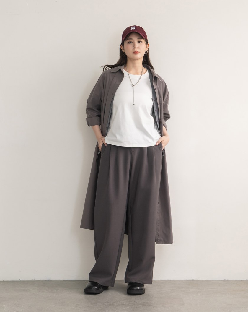 高腰打褶顯瘦直筒西裝褲(兩色)