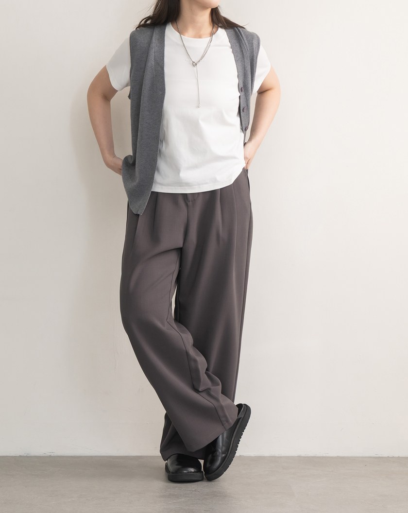 高腰打褶顯瘦直筒西裝褲(兩色)