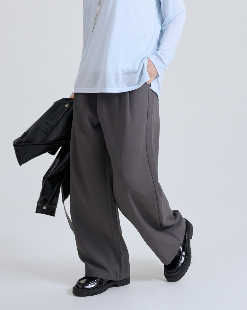 高腰打褶顯瘦直筒西裝褲(兩色)