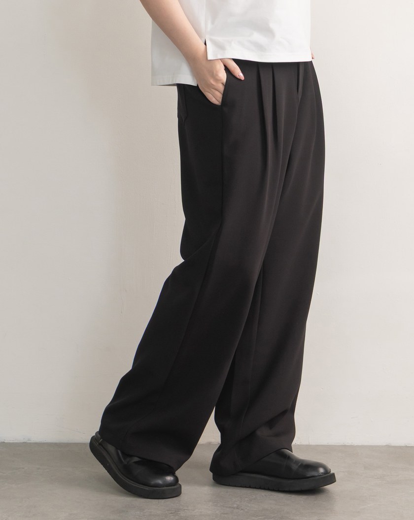 高腰打褶顯瘦直筒西裝褲(兩色)