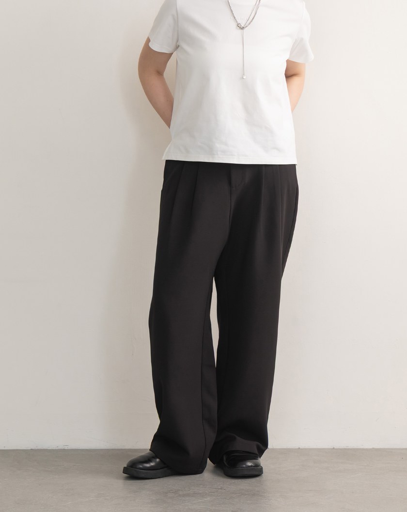 高腰打褶顯瘦直筒西裝褲(兩色)