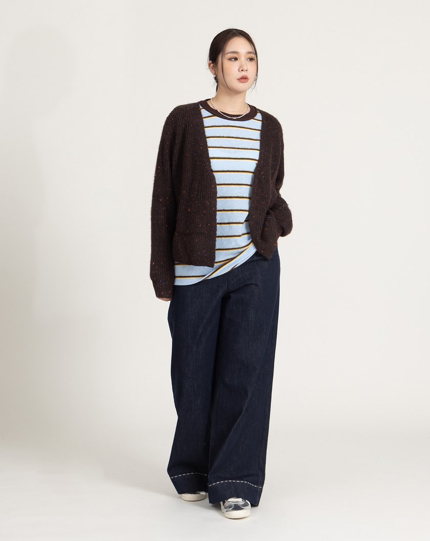 挺版修長車線造型牛仔寬褲