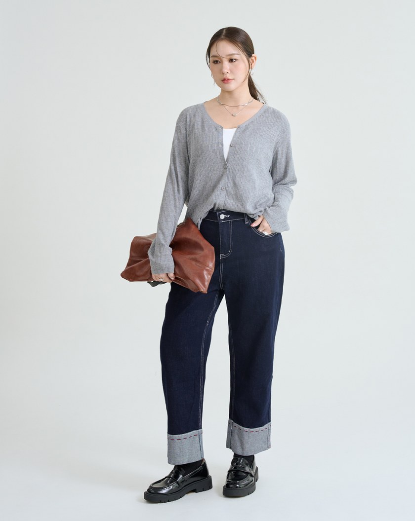 反折車線好彈直筒牛仔褲