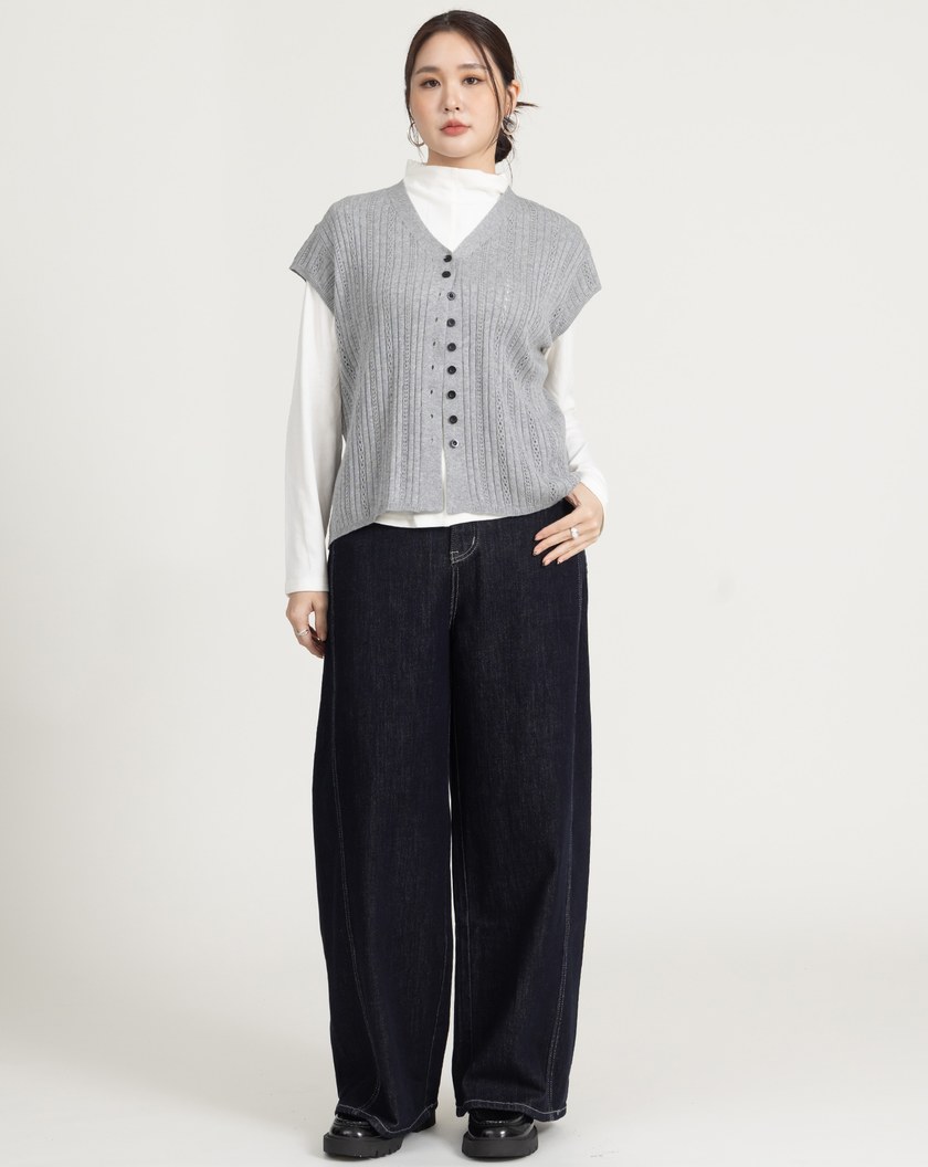 V領鏤空短袖針織上衣(三色)