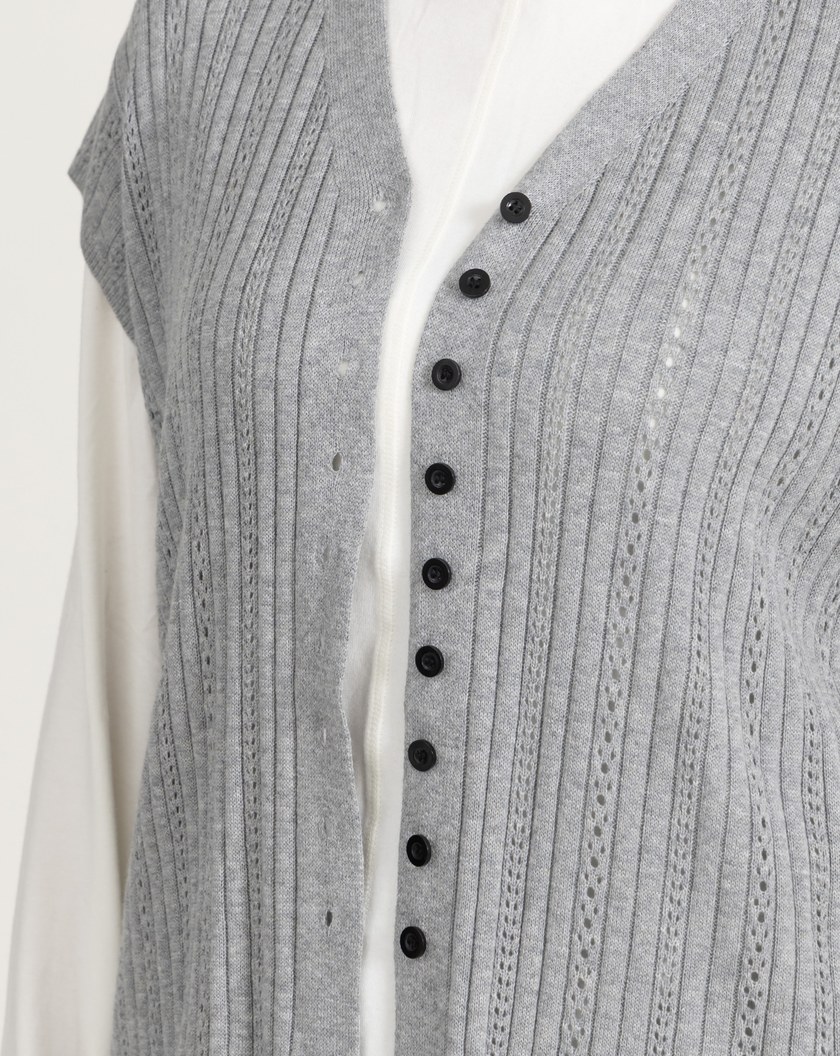 V領鏤空短袖針織上衣(三色)