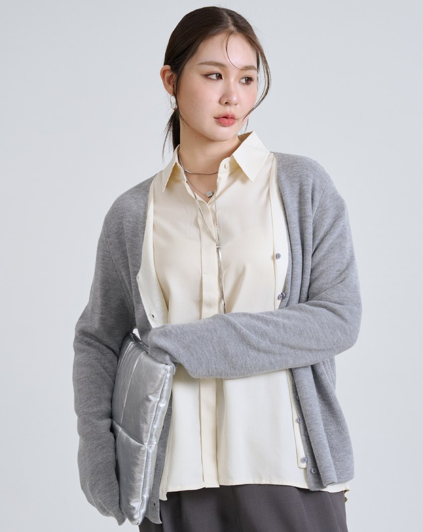 柔軟羊毛假兩件針織外套(三色)