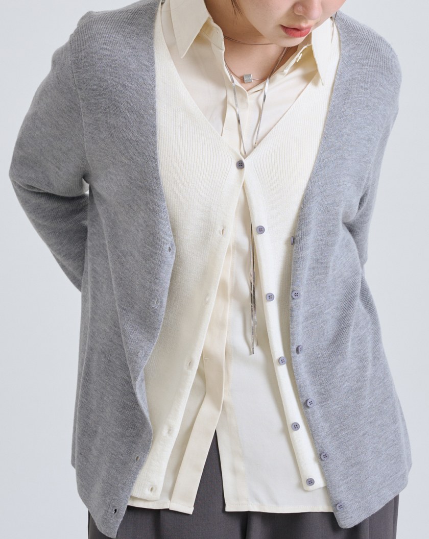 柔軟羊毛假兩件針織外套(三色)