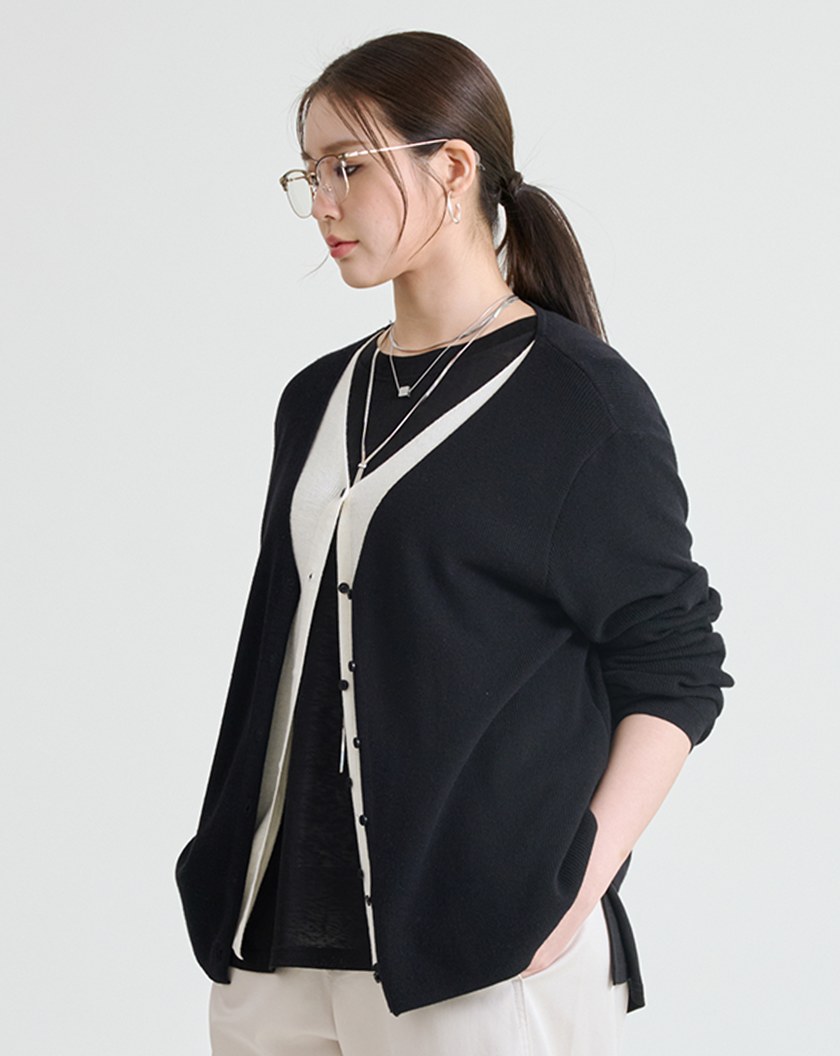 柔軟羊毛假兩件針織外套(三色)