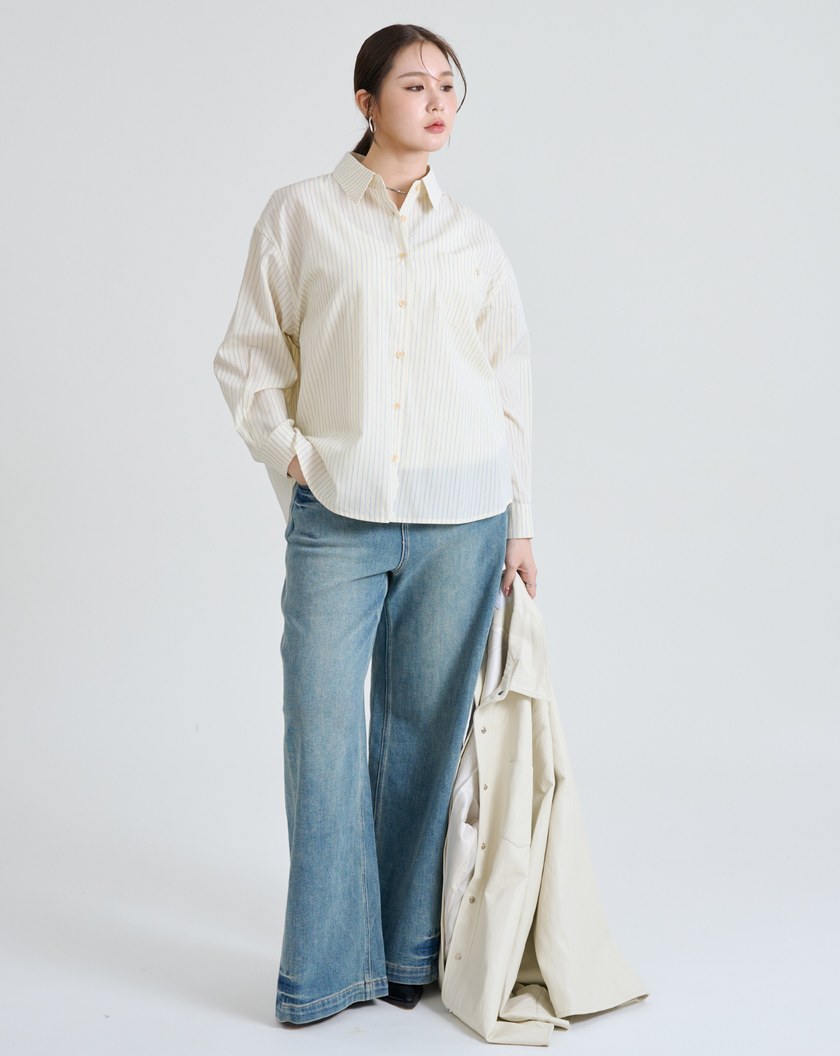 撞色條紋天絲襯衫(兩色)