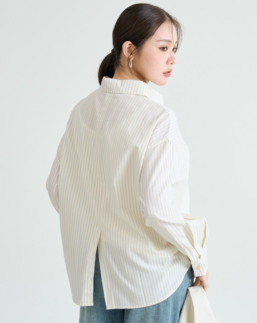 撞色條紋天絲襯衫(兩色)