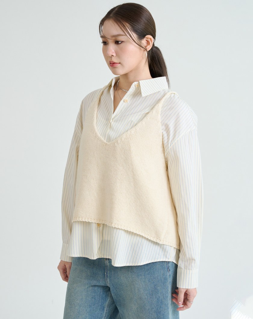 撞色條紋天絲襯衫(兩色)