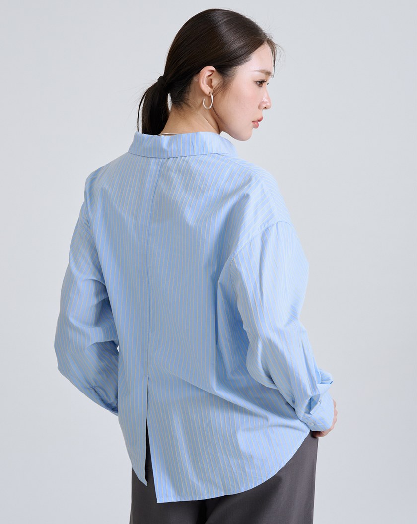 撞色條紋天絲襯衫(兩色)