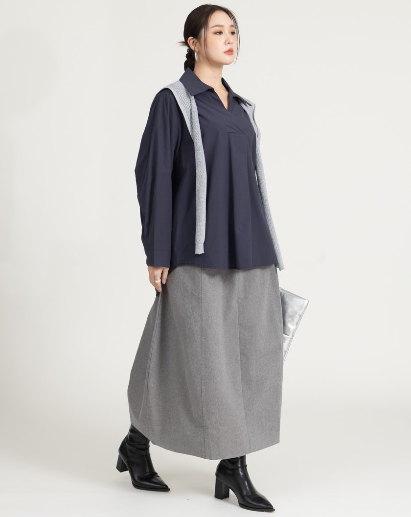 附披肩V領純棉寬鬆襯衫(兩色)