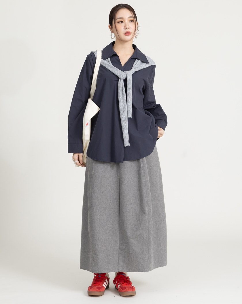 附披肩V領純棉寬鬆襯衫(兩色)