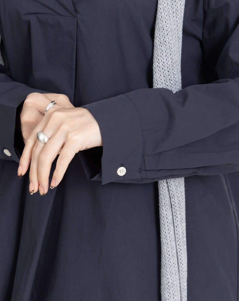 附披肩V領純棉寬鬆襯衫(兩色)