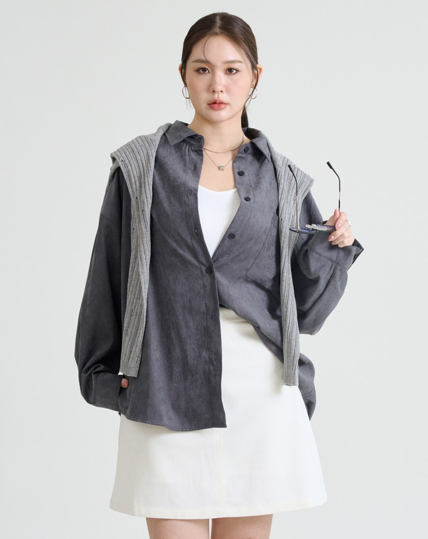 不易皺坑條絨感垂墜襯衫(三色)