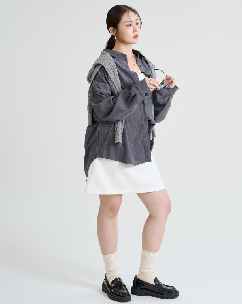 不易皺坑條絨感垂墜襯衫(三色)