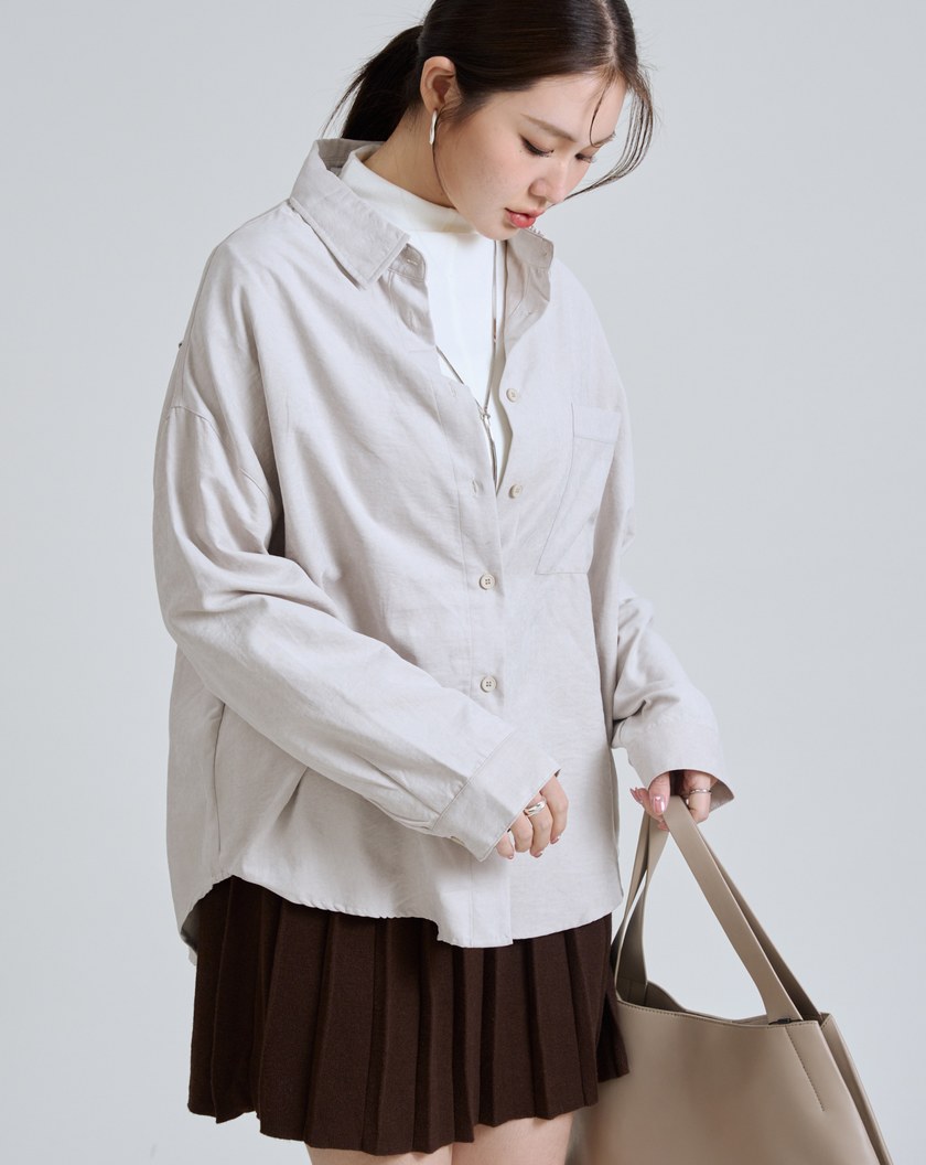 不易皺坑條絨感垂墜襯衫(三色)