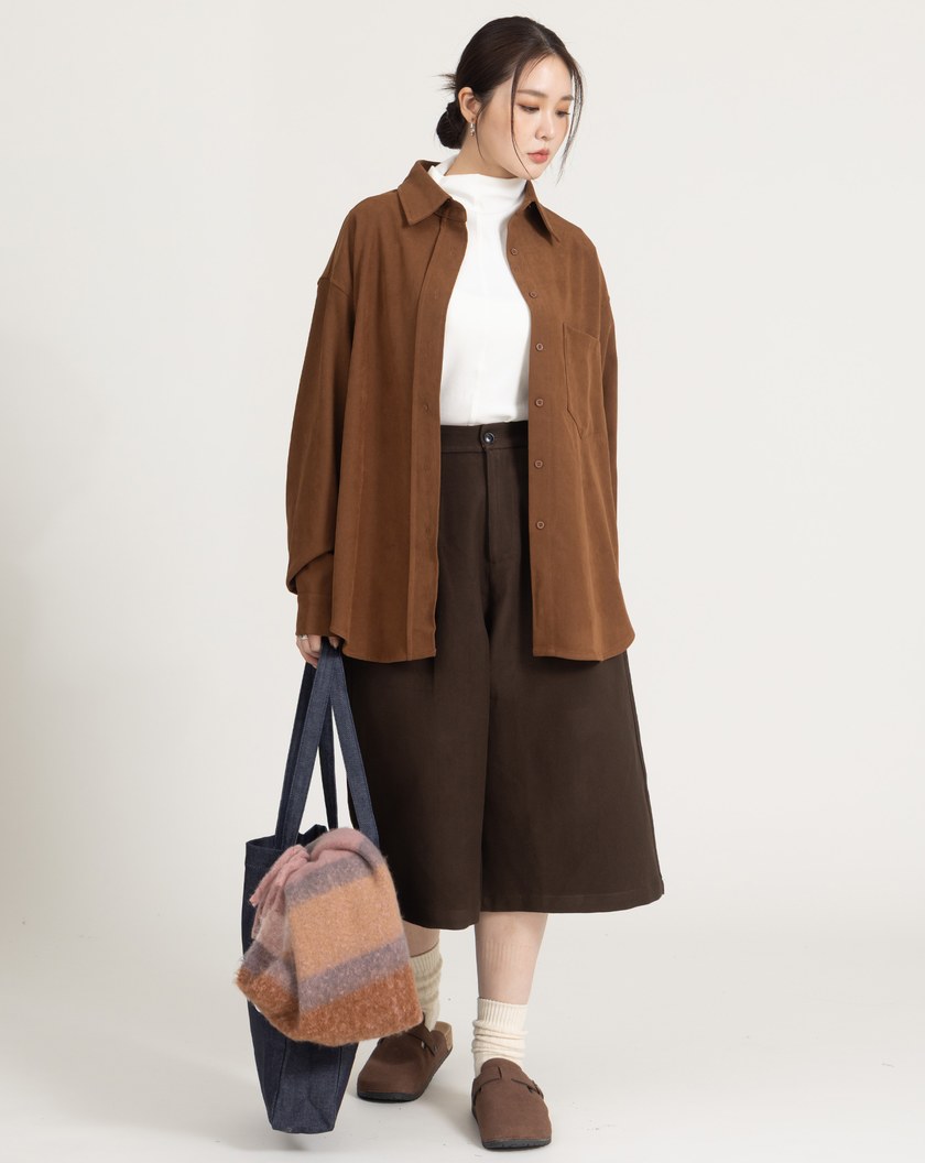 柔霧絨磨毛寬鬆襯衫(四色)