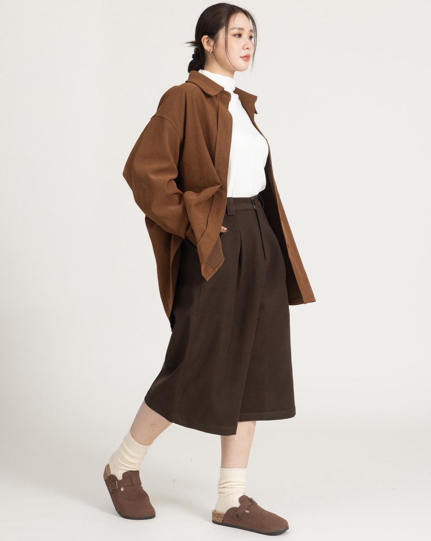 柔霧絨磨毛寬鬆襯衫(四色)