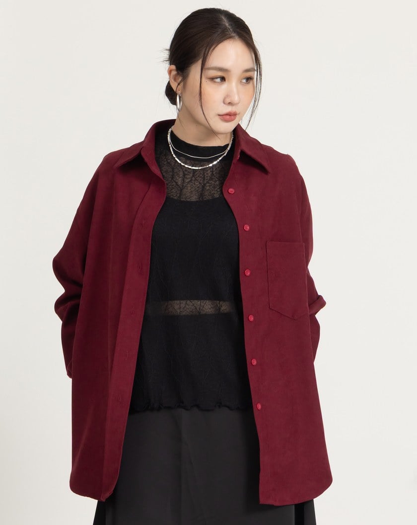 柔霧絨磨毛寬鬆襯衫(四色)