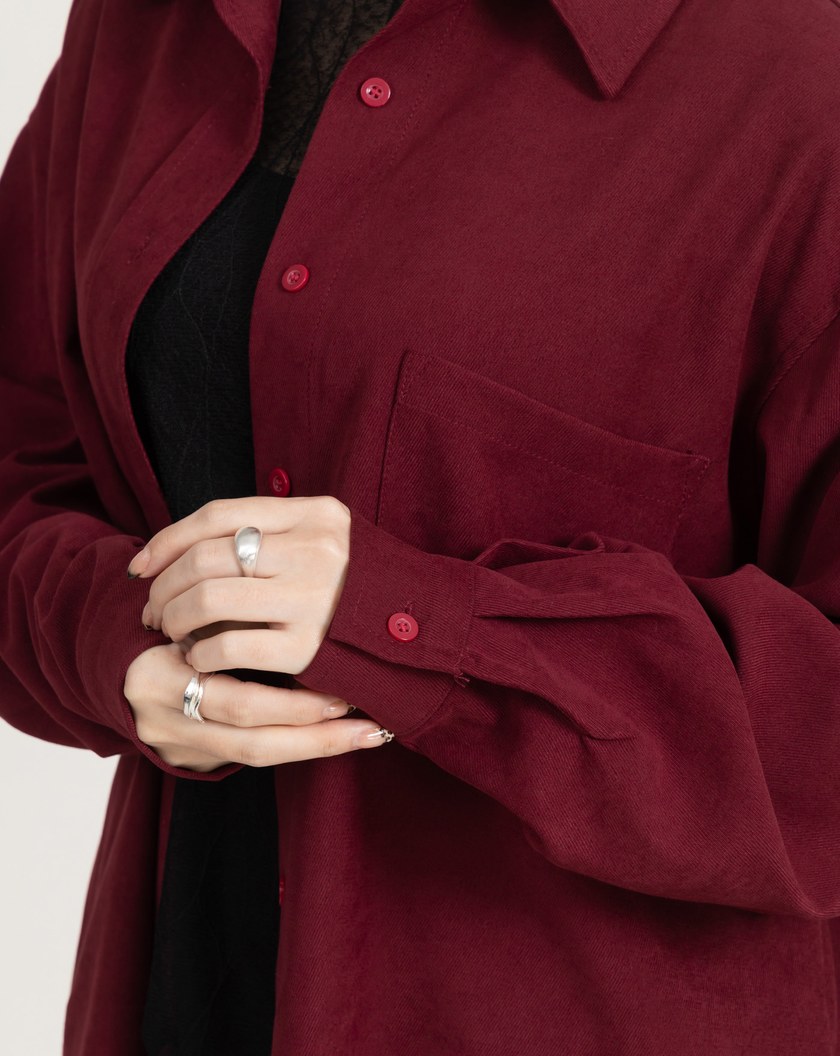 柔霧絨磨毛寬鬆襯衫(四色)