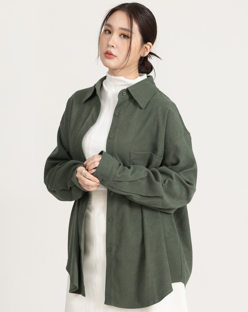 柔霧絨磨毛寬鬆襯衫(四色)