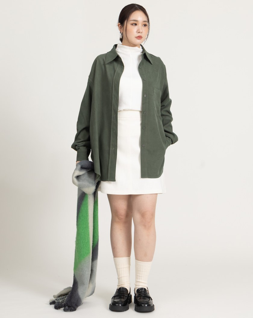 柔霧絨磨毛寬鬆襯衫(四色)