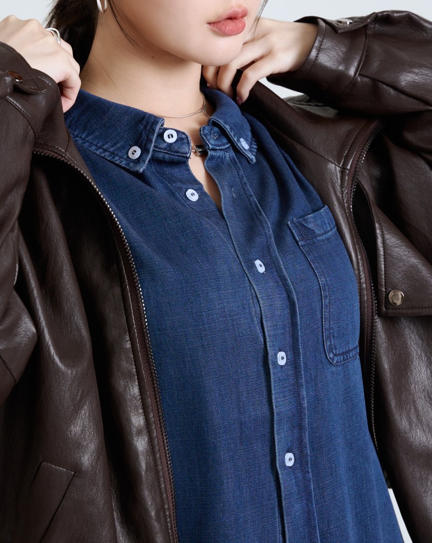 經典垂墜感天絲牛仔襯衫