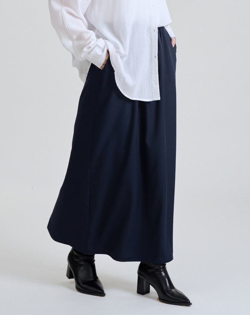 不顯臀型微正式西裝面料全腰鬆緊長裙