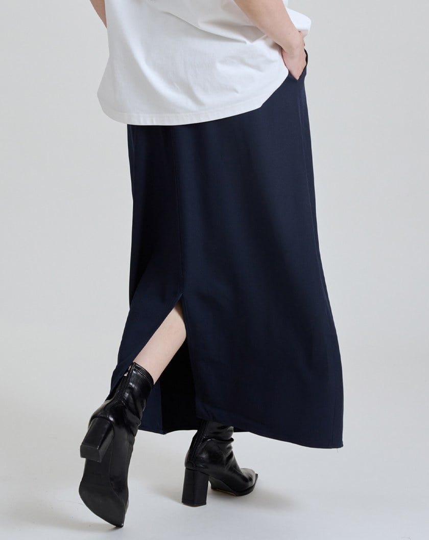 不顯臀型微正式西裝面料全腰鬆緊長裙