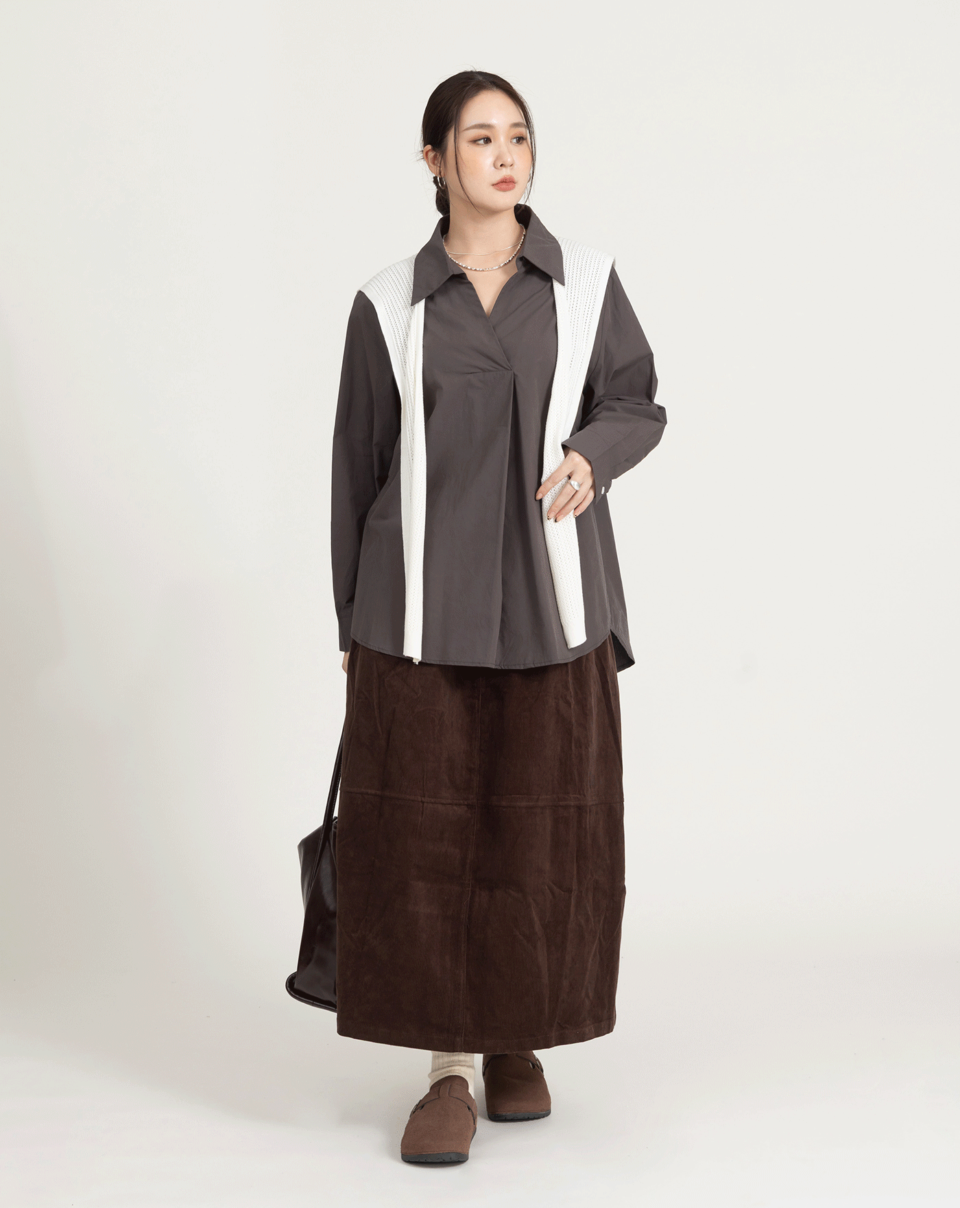 燈芯絨全腰鬆緊花苞裙(兩色)