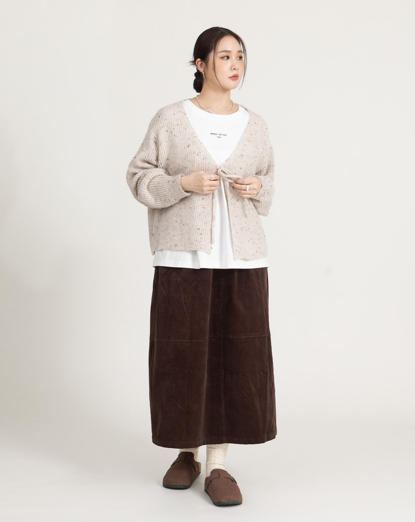 燈芯絨全腰鬆緊花苞裙(兩色)