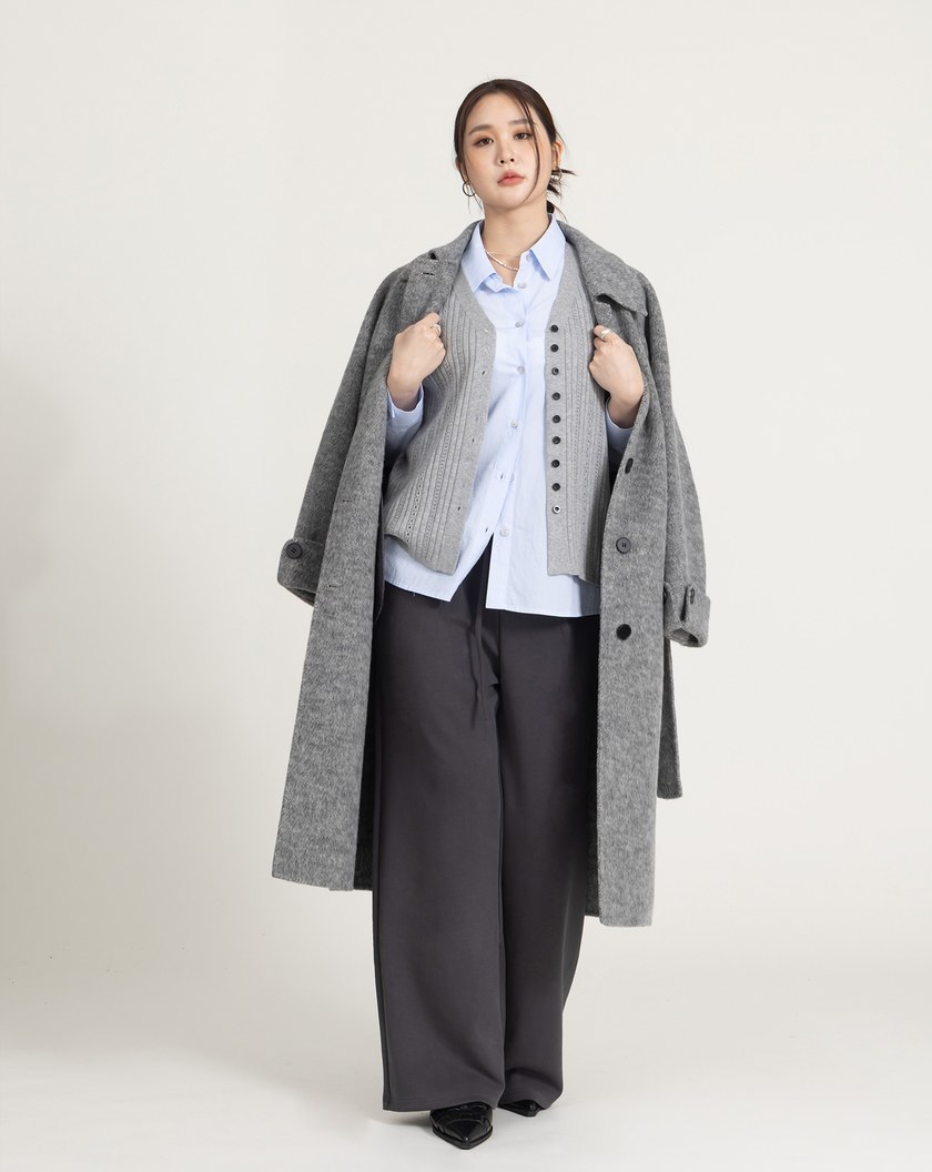 慵懶感鬆緊腰頭抽繩寬褲(兩色)