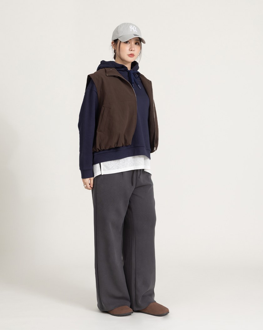 慵懶感鬆緊腰頭抽繩寬褲(兩色)