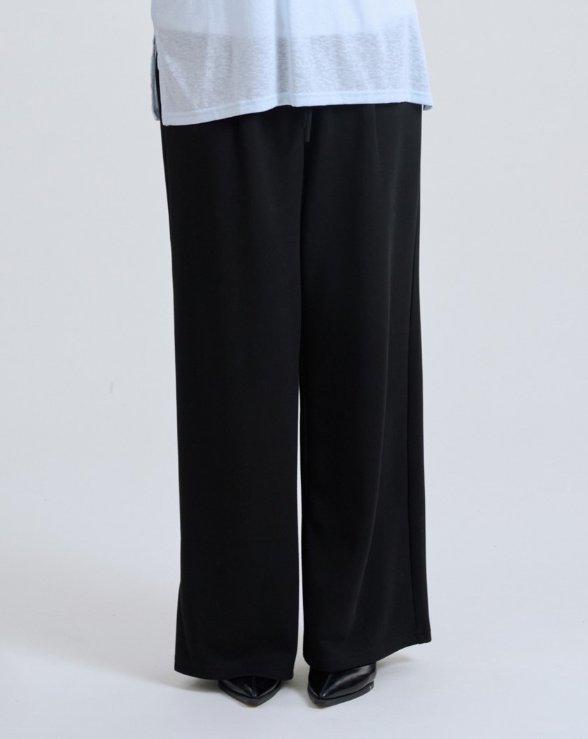 慵懶感鬆緊腰頭抽繩寬褲(兩色)