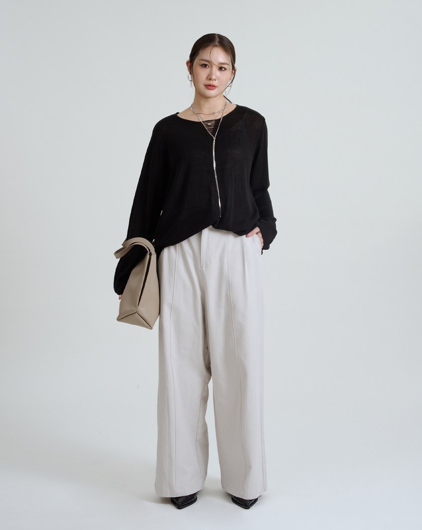 率性後腰鬆緊天絲直筒寬褲(兩色)