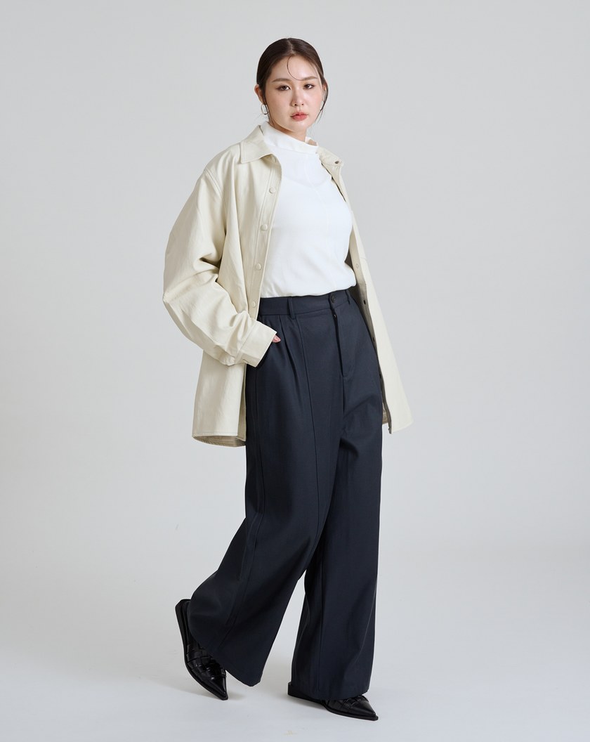 率性後腰鬆緊天絲直筒寬褲(兩色)