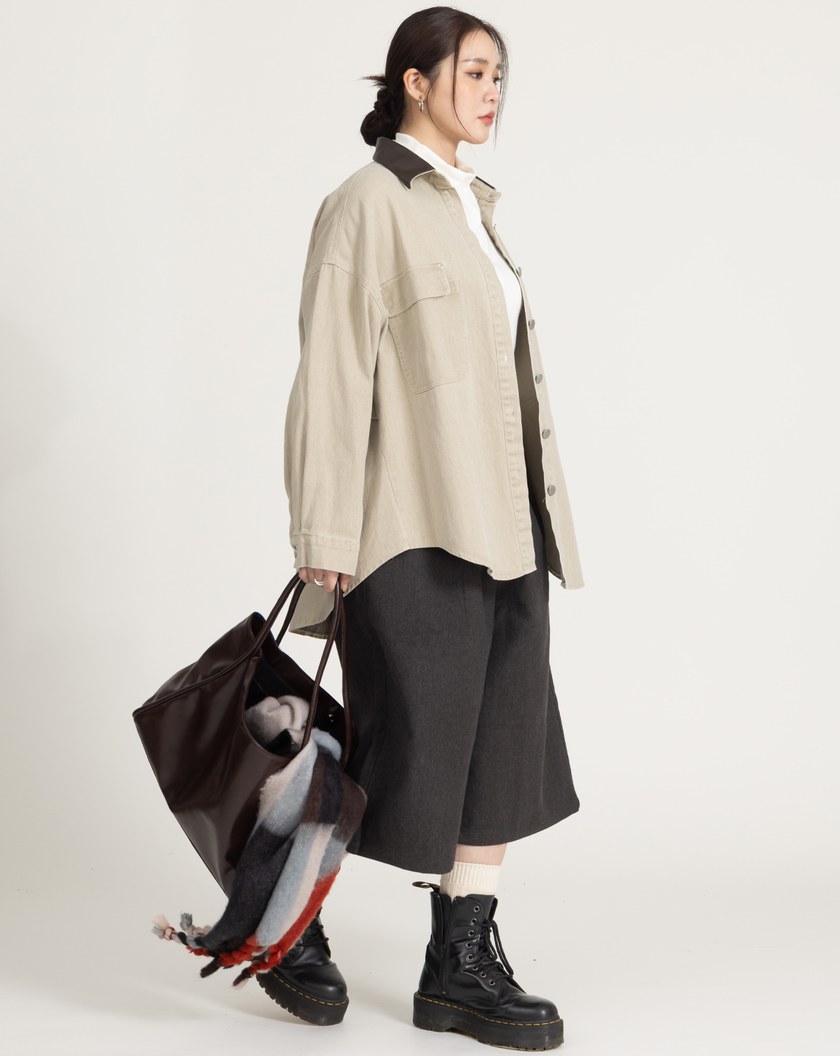 毛呢保暖寬直筒六分褲(兩色)