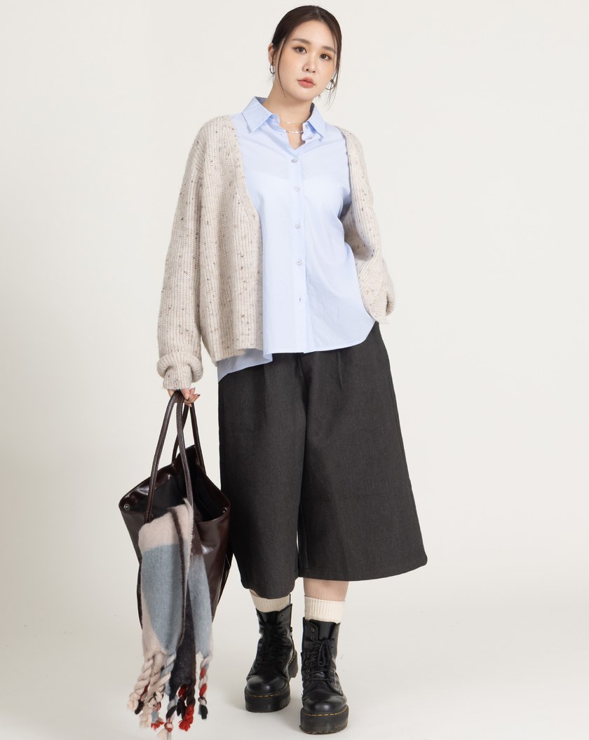 毛呢保暖寬直筒六分褲(兩色)