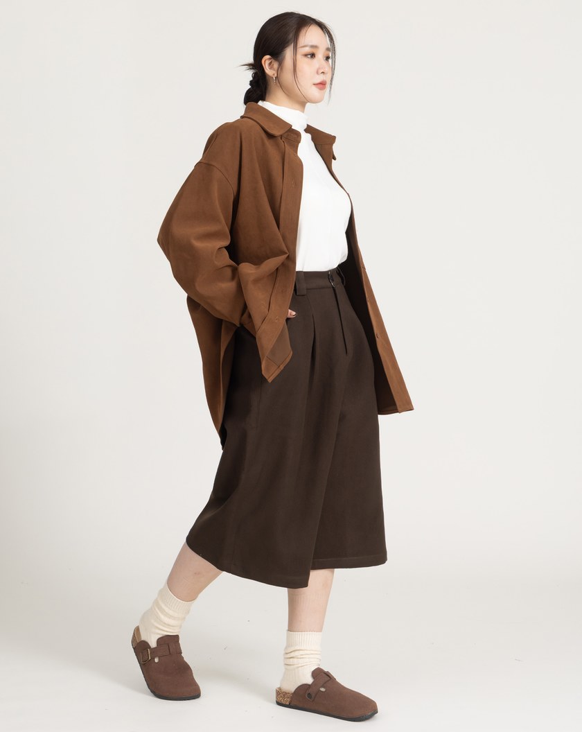 毛呢保暖寬直筒六分褲(兩色)