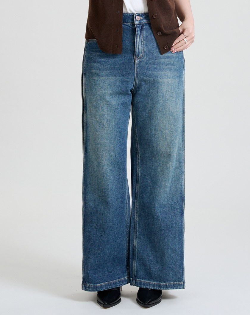 2WAY褲腳可收水洗彈性牛仔褲