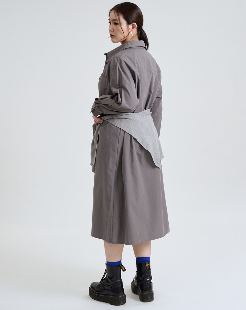 附披肩純棉長版襯衫外套洋裝(兩色)