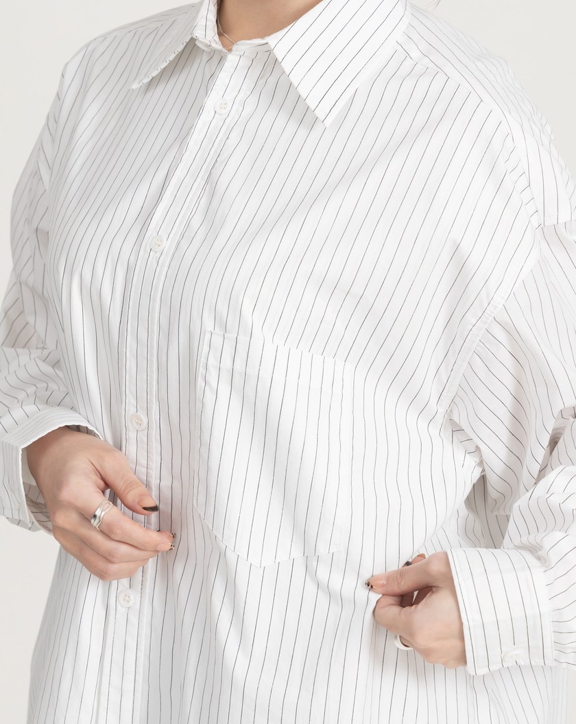 雙層設計純棉條紋襯衫洋裝(兩色)