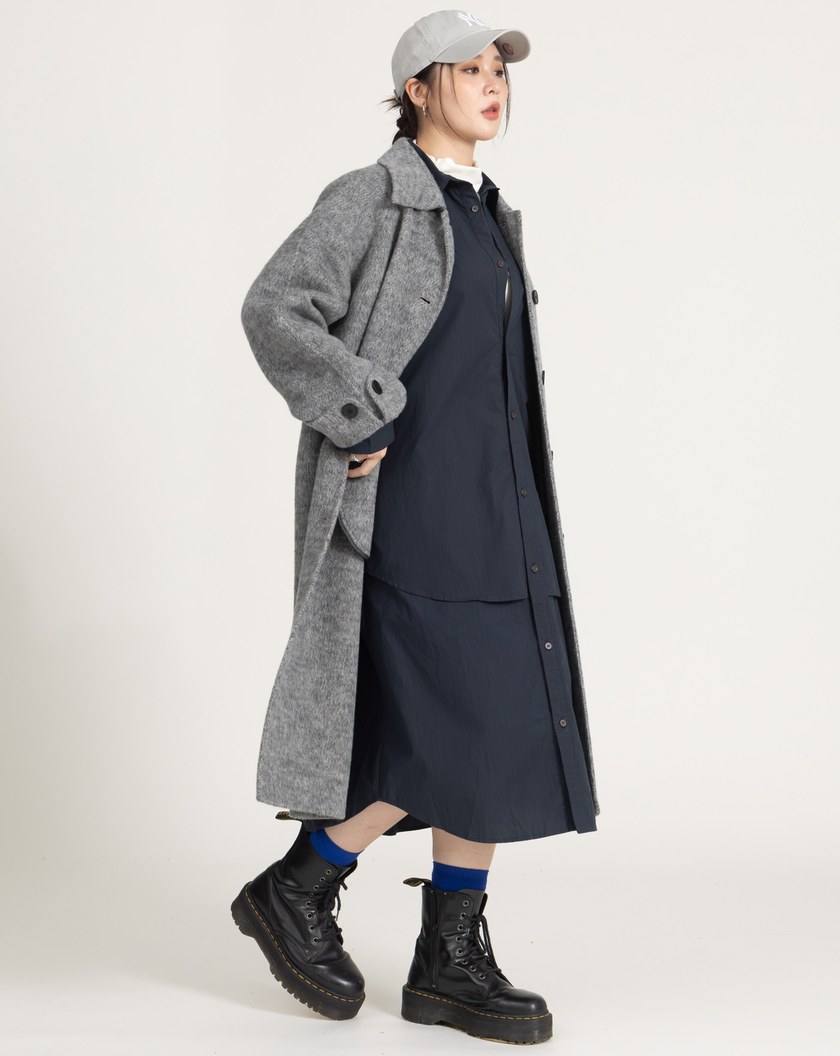 雙層設計純棉條紋襯衫洋裝(兩色)