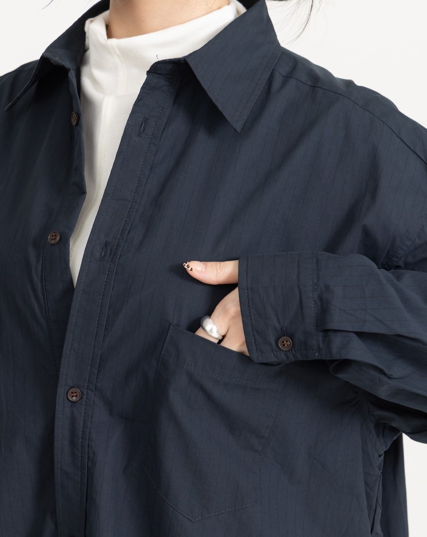 雙層設計純棉條紋襯衫洋裝(兩色)