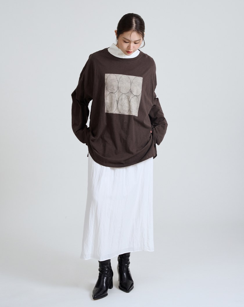 幾何圖案廓形純棉長袖T恤(三色)