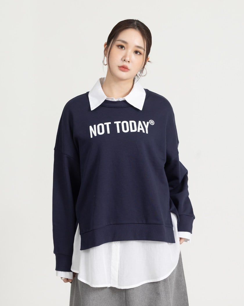 not today下擺開開衩不卡臀大學T(兩色)