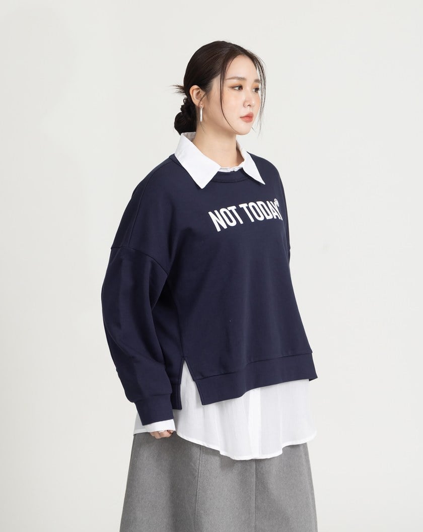 not today下擺開開衩不卡臀大學T(兩色)