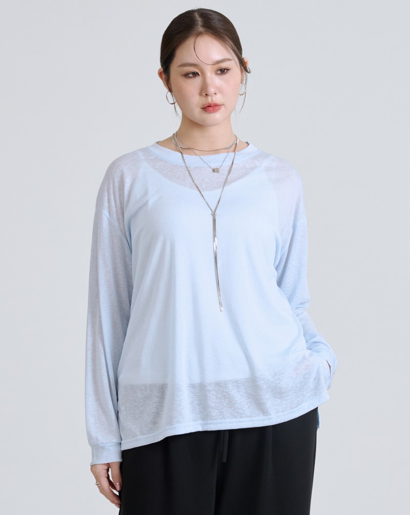 鬆弛感天絲透膚長袖上衣(三色)